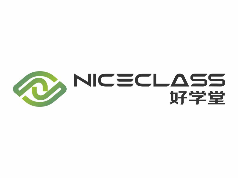 何嘉健的英文名字是“Niceclass ”，中文名字是“好学堂”logo设计