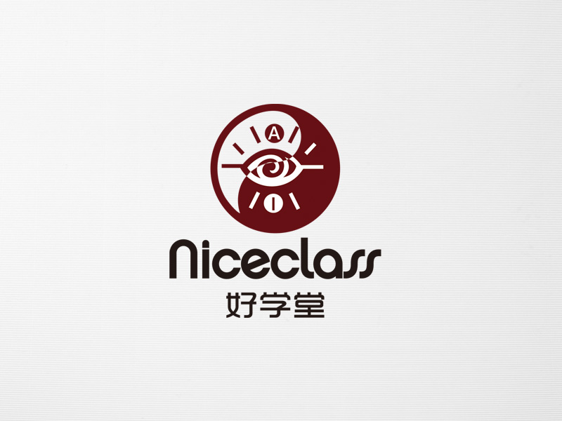 郭庆忠的英文名字是“Niceclass ”，中文名字是“好学堂”logo设计